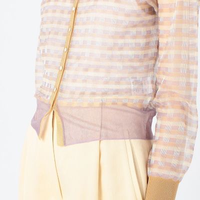 シースルーチェック　クルーネックカーディガン