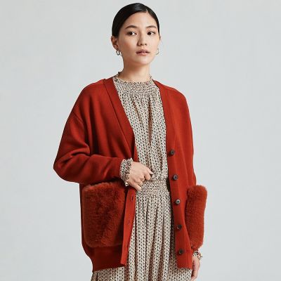 ミラノリブ　ポケットファーカーディガン