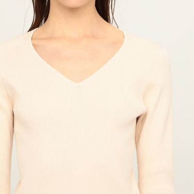 コットンストレッチリブ　Ｖネックプルオーバー