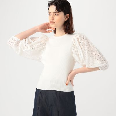 マテリアルコンビ　パフスリーブプルオーバー