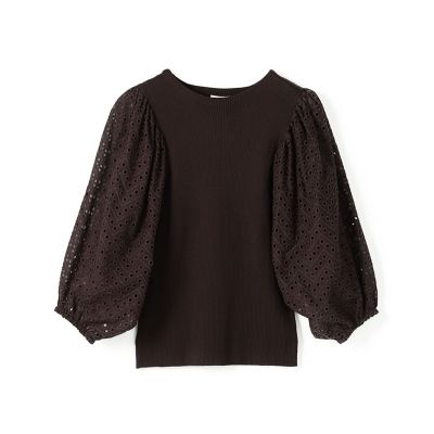 マテリアルコンビ　パフスリーブプルオーバー