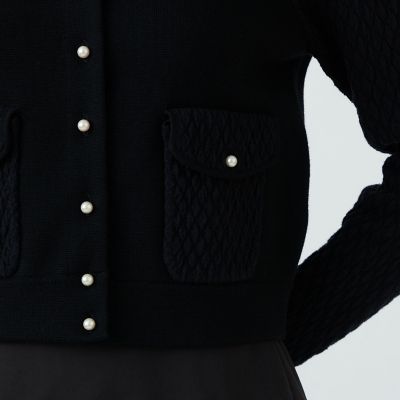 ウールコットンパールコンビ　クルーネックカーディガン