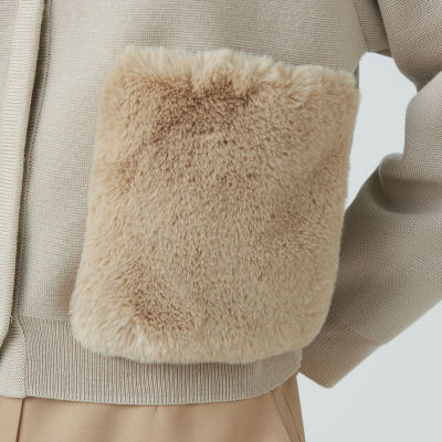 ウールポリエステルミラノリブ ファーポケットカーディガン | maison