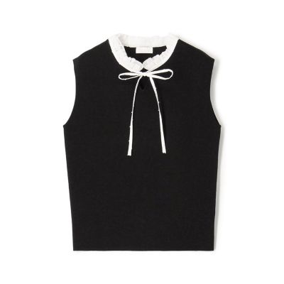 マテリアルコンビ フリルカラーノースリーブプルオーバー | maison