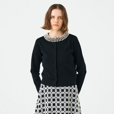 ウールポリエステルパールコンビ クルーネックカーディガン | maison