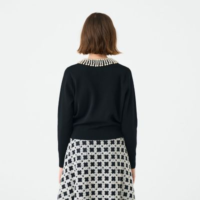 BALLSEY ウール コットン パール コンビ クルーネック カーディガン