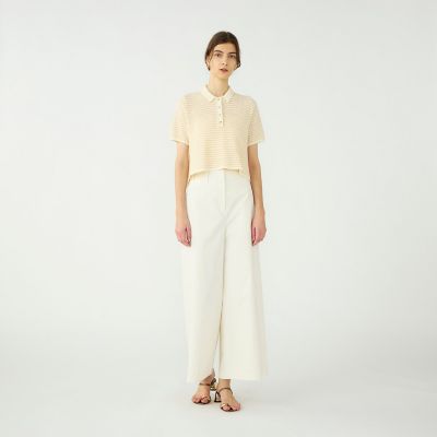 24AW ブリアンボーダーファンシー フロンタブルプルオーバー ファインファンシーボーダー ワイドショートポロ | maison