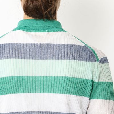 レーヨンポリエステルボーダー　ポロカラーロングカーディガン