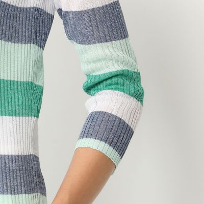 レーヨンポリエステルボーダー　ポロカラーロングカーディガン