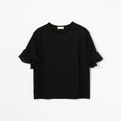 コットンシルクコンビ　フリルスリーブプルオーバー