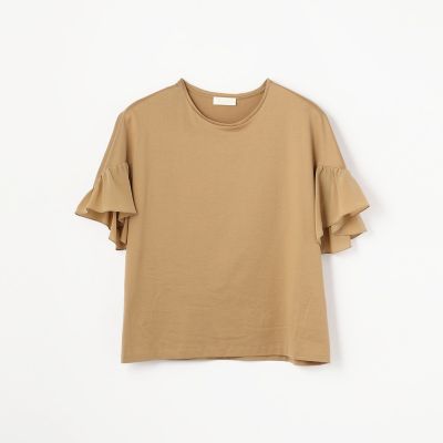 コットンシルクコンビ　フリルスリーブプルオーバー