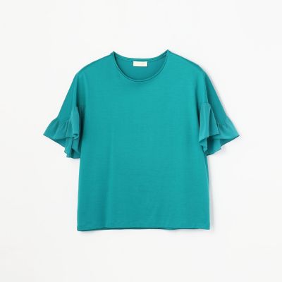 コットンシルクコンビ　フリルスリーブプルオーバー