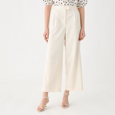 リネンレーヨンストレッチ　タックストレートパンツ
