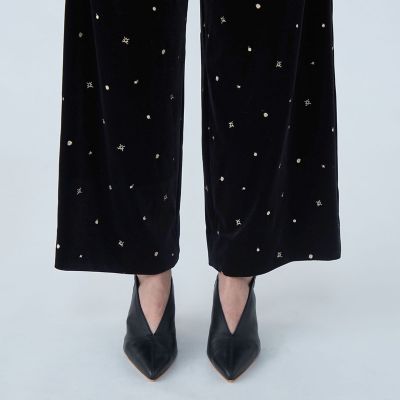 ベロアエンブロイダリー　ドローストリングワイドパンツ