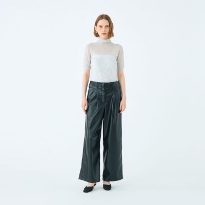 6万取引突破【MaxMara★KLAUS】クレープ デ シン パンツ レザーライククロス サイドタブパンツ | maison TOMORROWLAND