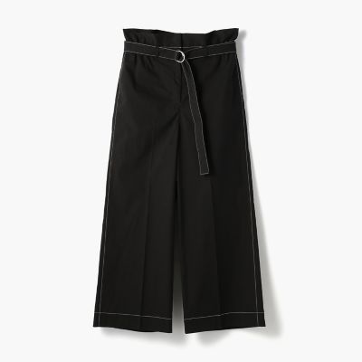 コットンポリスエステルワッシャー　ベルテッドクロップドパンツ