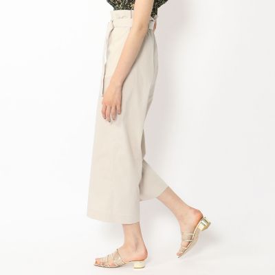 コットンポリスエステルワッシャー　ベルテッドクロップドパンツ