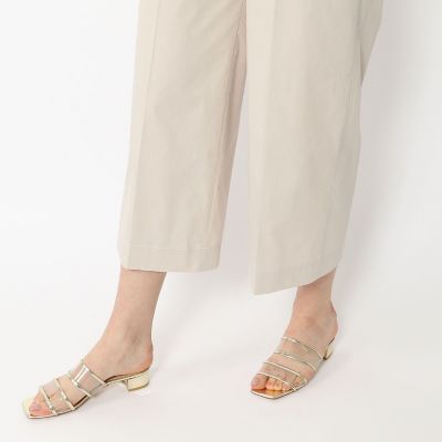 コットンポリスエステルワッシャー　ベルテッドクロップドパンツ