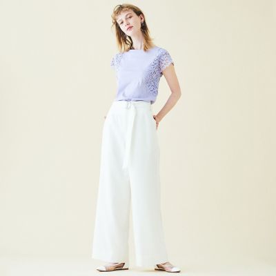 シャンブレーツイル　ベルテッドワイドパンツ
