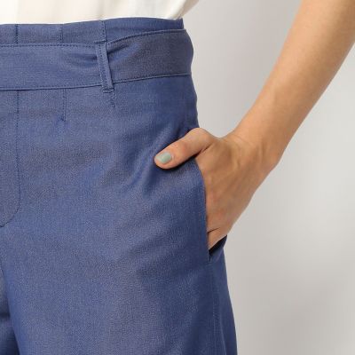 シャンブレーツイル　ベルテッドワイドパンツ