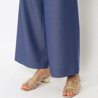 シャンブレーツイル　ベルテッドワイドパンツ