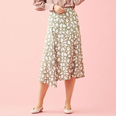 ストーンプリント　アシメトリーフレアスカート