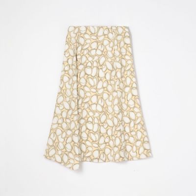 ストーンプリント　アシメトリーフレアスカート