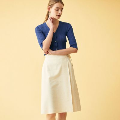 【タイムセール：６月３０日（月）午前９時３０分迄】コットンリネンストレッチ　ラップスカート