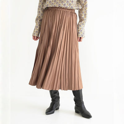 レザーライクサテンプリーツ ミディスカート | ファッション・服