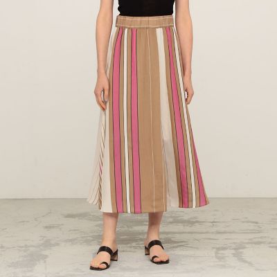 PLEATS PLEASE 多色ストライプロングスカート 極美品✨PLEATS PLEASE スリット ストライプ マルチカラー