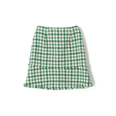 ハウンドトゥースツイード フリンジミニスカート | maison