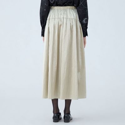 シャイニーコーティング　ギャザーヨークロングスカート