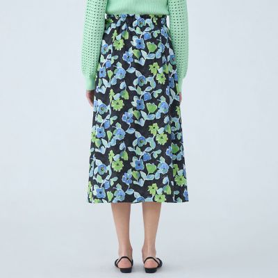 スプリングフラワープリント アシンメトリータックスカート