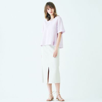 リネンレーヨンストレッチ　Ｉラインミディスカート