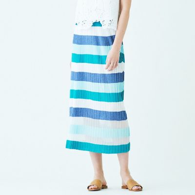 ＜maison TOMORROWLAND＞レーヨンポリエステルボーダー　プリーツスカート