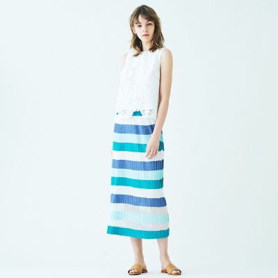レーヨンポリエステルボーダー　プリーツスカート