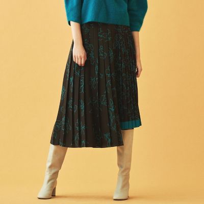 ポリエステルフラワープリント アシンメトリープリーツスカート