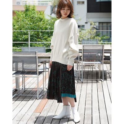 ポリエステルフラワープリント アシンメトリープリーツスカート