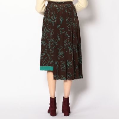 フラワープリントアシメプリーツスカート ポリエステルフラワープリント アシンメトリープリーツスカート