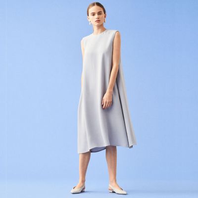 【タイムセール：６月３０日（月）午前９時３０分迄】シルクダブルクロス　クルーネックワンピース