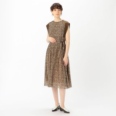 大きな取引 ランダムプリーツフラワープリント フレンチスリーブワンピース ワンピース