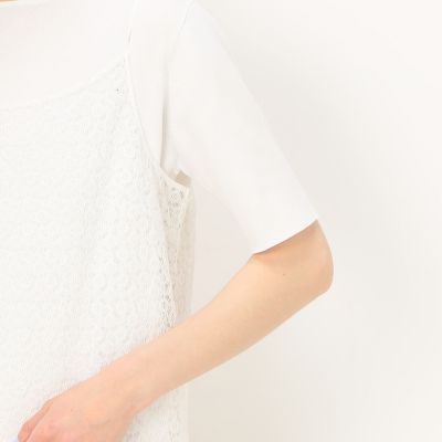 レースコンビ　クルーネックワンピース
