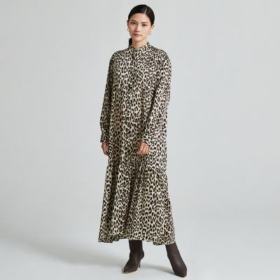 ＜maison TOMORROWLAND＞レオパードプリント　ギャザーシャツワンピース