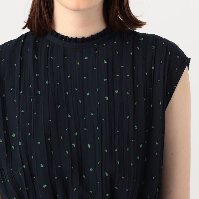 ランダムプリーツフラワープリント フレンチスリーブワンピース