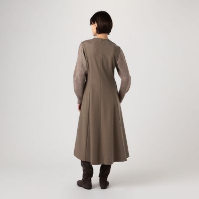 ウールニットコンビ　キーネックワンピース