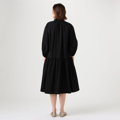 ハイカウントギャバジン　フリルネックギャザーワンピース