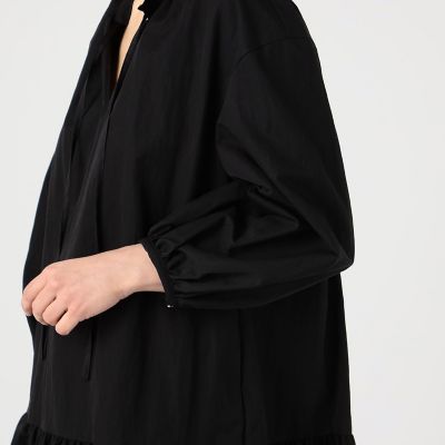 ハイカウントギャバジン　フリルネックギャザーワンピース