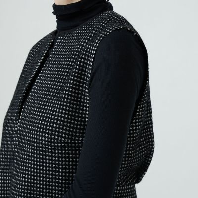 【タイムセール：６月３０日（月）午前９時３０分迄】ワッフルツイード　キーネックワンピース