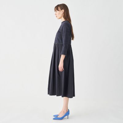 ロングスラブツイード マテリアルコンビワンピース | maison