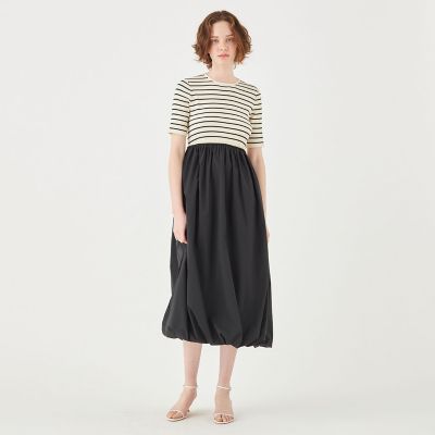 マテリアルコンビ ハーフスリーブワンピース | maison